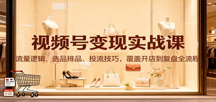 视频号变现实战课：流量逻辑、选品排品、投流技巧，覆盖开店到复盘全流程|宝藏资源网