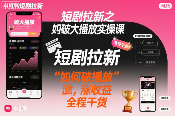 短剧拉新之小红书如何破大播放实操课，如何破播放，涨收益，全程干货|宝藏资源网