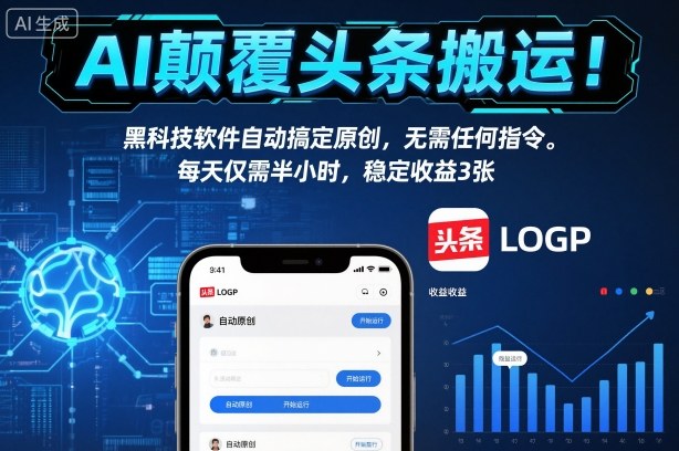 AI颠覆头条搬运！黑科技软件自动搞定原创，无需任何指令。每天仅需半小时，稳定收益3张【揭秘】|宝藏资源网