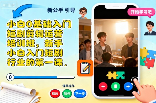 小白0基础入门短剧剪辑运营培训班，新手小白入门短剧行业的第一课|宝藏资源网