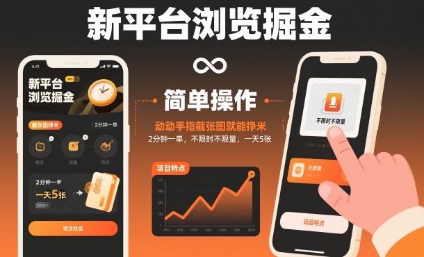 新平台浏览掘金，动动手指截张图就能挣米，2分钟一单，不限时不限量，一天5张【揭秘】|宝藏资源网