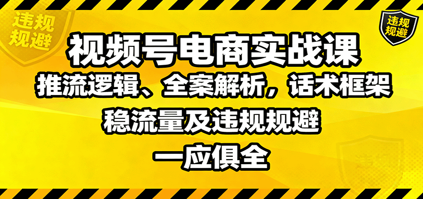 视频号电商实战课：推流逻辑、全案解析，话术框架，稳流量及违规规避等|宝藏资源网
