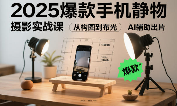 2025爆款手机静物摄影实战课，从构图到布光，不用贵设备，AI辅助出片|宝藏资源网