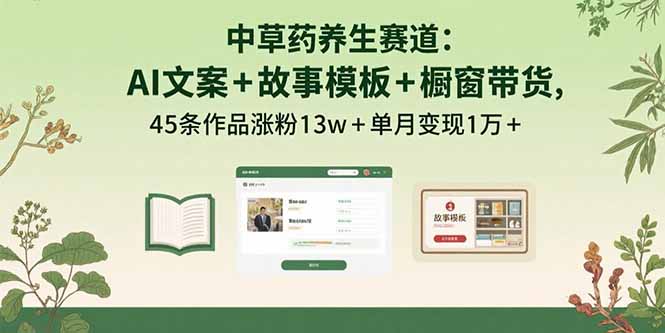 中草药养生赛道：AI文案+故事模板+橱带货，45条作品涨粉13w+单月变现1万+|宝藏资源网