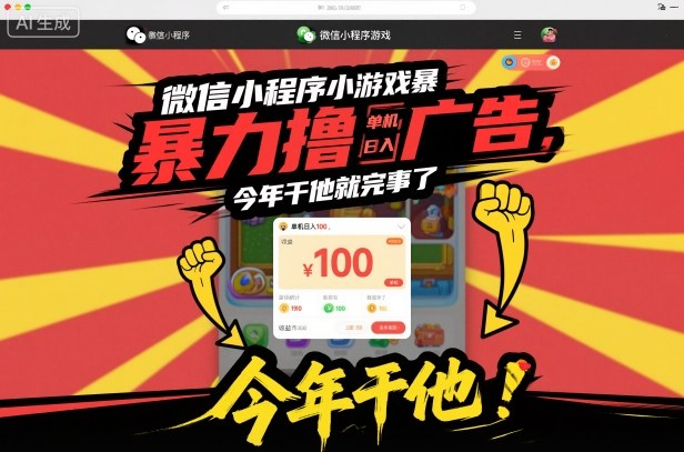 微信小程序小游戏暴力撸广告，单机日入100，今年干他就完事了|宝藏资源网