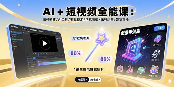 AI+短视频全能课：账号搭建/AI工具/剪辑技术/创意特效/账号运营/带货直播|宝藏资源网