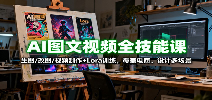AI图文视频全技能课：生图/改图/视频制作+Lora训练，覆盖电商 、设计多场景|宝藏资源网