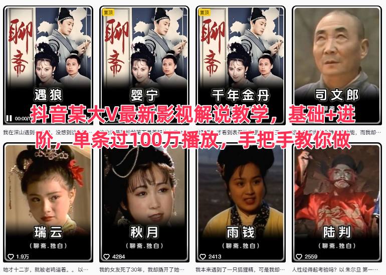 抖音某大V最新影视解说教学，基础+进阶，单条过100万播放，手把手教你做|宝藏资源网