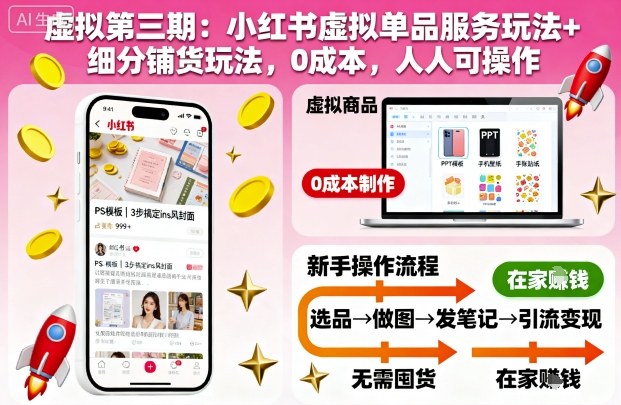 虚拟第三期:小红书虚拟单品服务玩法+细分铺货玩法,0成本,人人可操作(更新)|宝藏资源网
