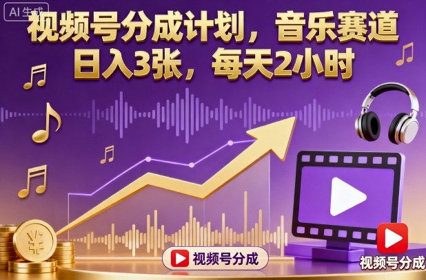 视频号分成计划，音乐赛道，日入3张，每天2小时|宝藏资源网