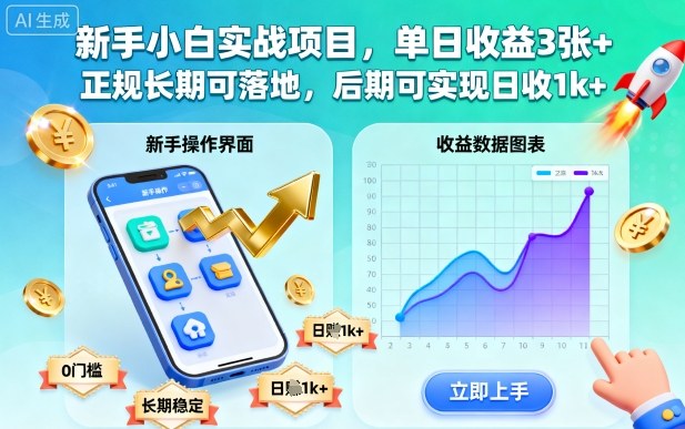 新手小白实战项目，单日收益3张+，正规长期可落地，后期可实现日收1k+【揭秘】|宝藏资源网