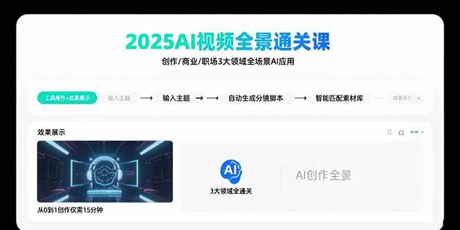 (15762期)2025AI视频全景通关课:涵盖创作/商业/职场3大领域 掌握AI全场景应用|宝藏资源网