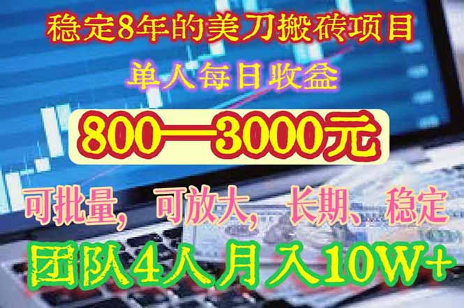 稳定8年的美刀搬砖项目，单人每日收益800—3000.团队4人月入10W+.可线下|宝藏资源网