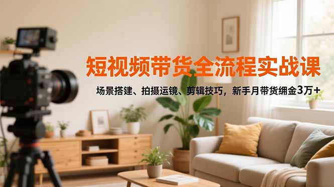 短视频带货全流程实战课，场景搭建、拍摄运镜、剪辑技巧，新手月带货佣金3万+|宝藏资源网