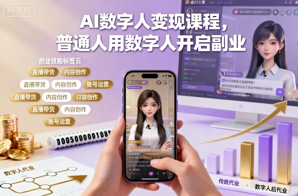 AI数字人变现课程,普通人用数字人开启副业|宝藏资源网