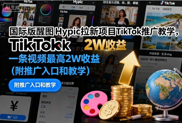 国际版醒图Hypic拉新项目TikTok推广教学,一条视频最高2W收益(附推广入口和教学)|宝藏资源网