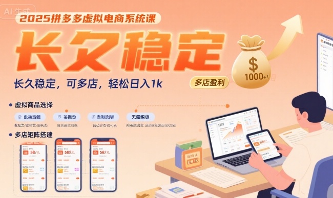 2025拼多多虚拟电商系统课，长久稳定，可多店，轻松日入1k|宝藏资源网