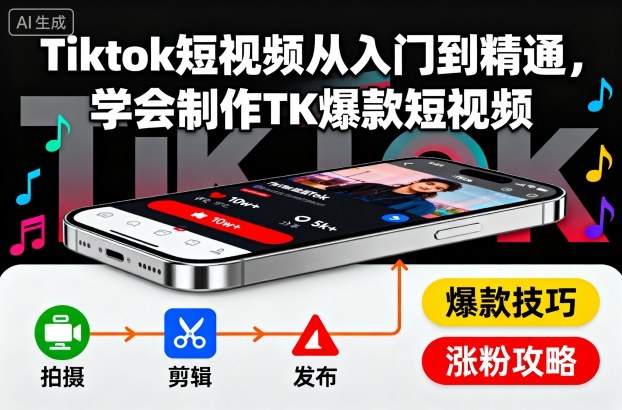 Tiktok短视频从入门到精通，学会制作TK爆款短视频|宝藏资源网