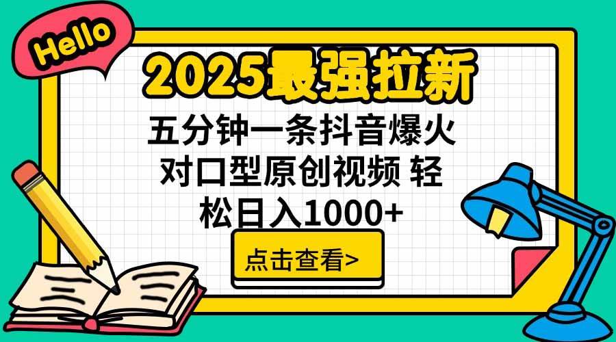 （15736期）2025最强拉新，单用户下载5块佣金，5分钟一条抖音爆火原创对口型视频，…|宝藏资源网