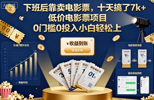 下班后靠卖电影票,十天搞了7k+,低价电影票项目,0门槛0投入小白轻松上手【揭秘】|宝藏资源网