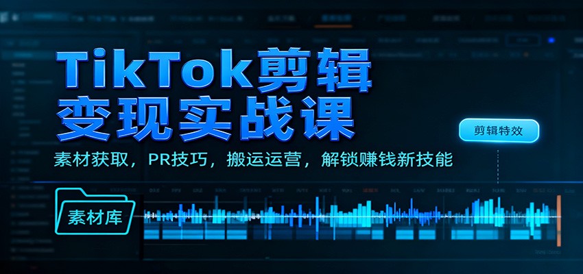 TikTok剪辑变现实战课：素材获取，PR技巧，搬运运营，解锁赚钱新技能|宝藏资源网