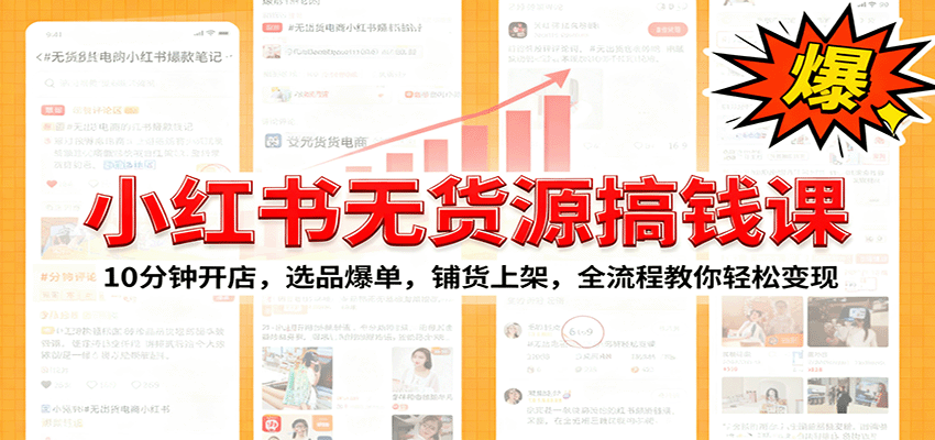小红书无货源爆单课：10分钟开店，选品爆单，铺货上架，全流程教你轻松变现|宝藏资源网