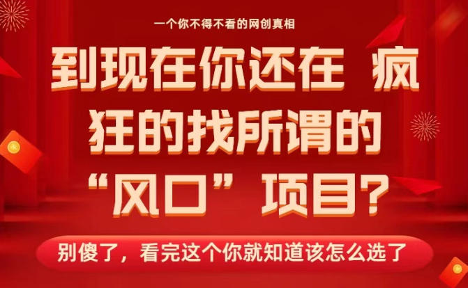 马上26年了，你还在找所谓的风口项目？别傻了，看完这个你全都懂了！【揭秘】|宝藏资源网