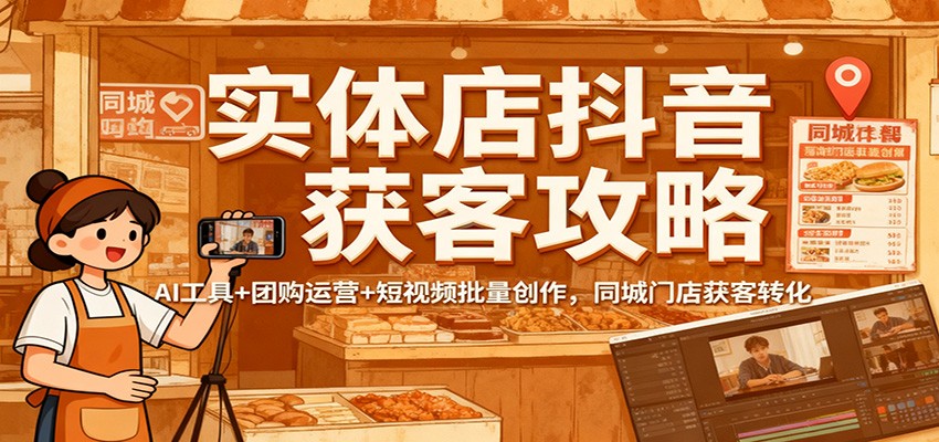实体店抖音获客攻略：AI工具+团购运营+短视频批量创作，同城门店获客转化|宝藏资源网