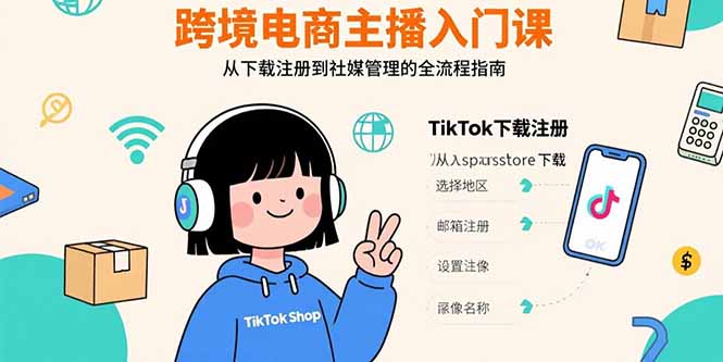 跨境电商主播入门课，TikTok下载注册，支付工具配置，社媒账号管理全流程|宝藏资源网